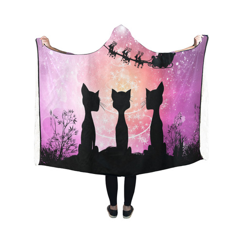 Cats looking to Santa Claus in the sky Hooded Blanket 50''x40''