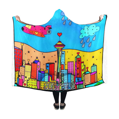Seattle Popart by Nico Bielow Hooded Blanket 60''x50''