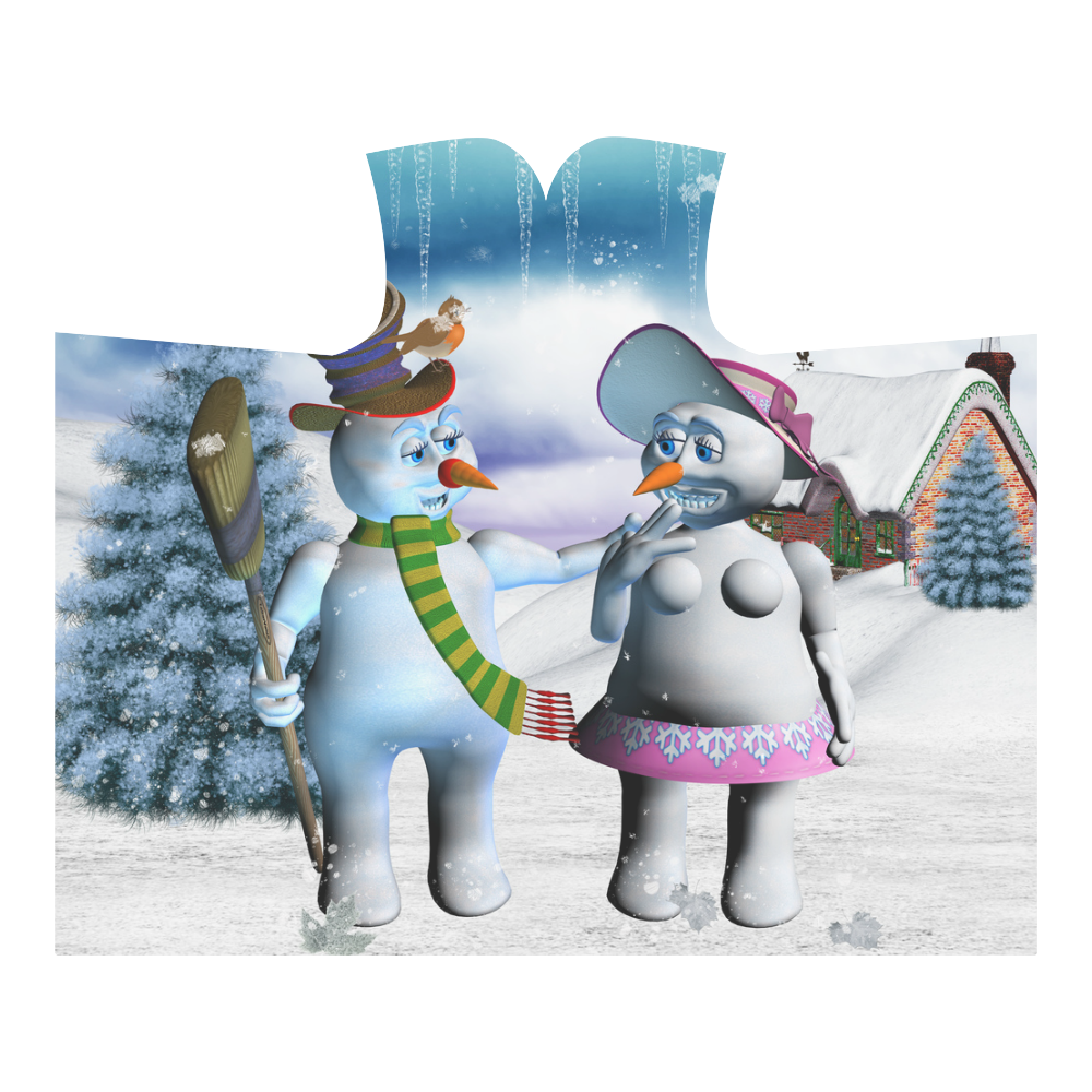 Funny snowman and snow women Hooded Blanket 60''x50''