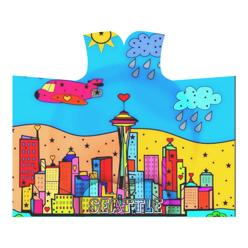 Seattle Popart by Nico Bielow Hooded Blanket 60''x50''