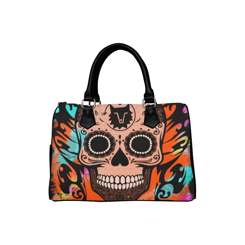 SKULL TRIBAL CULT ORANGE Boston Handbag (Model 1621)