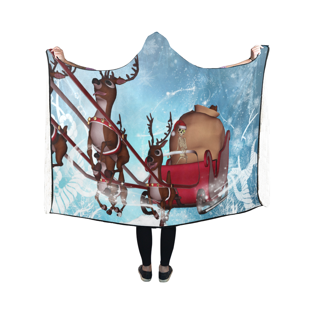 Christmas, funny skeleton with reindeer Hooded Blanket 50''x40''