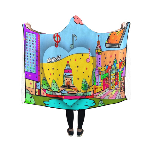 Leipzig Popart by Nico Bielow Hooded Blanket 50''x40''