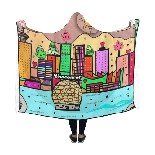 Vancouver Popart by Nico Bielow Hooded Blanket 60''x50''