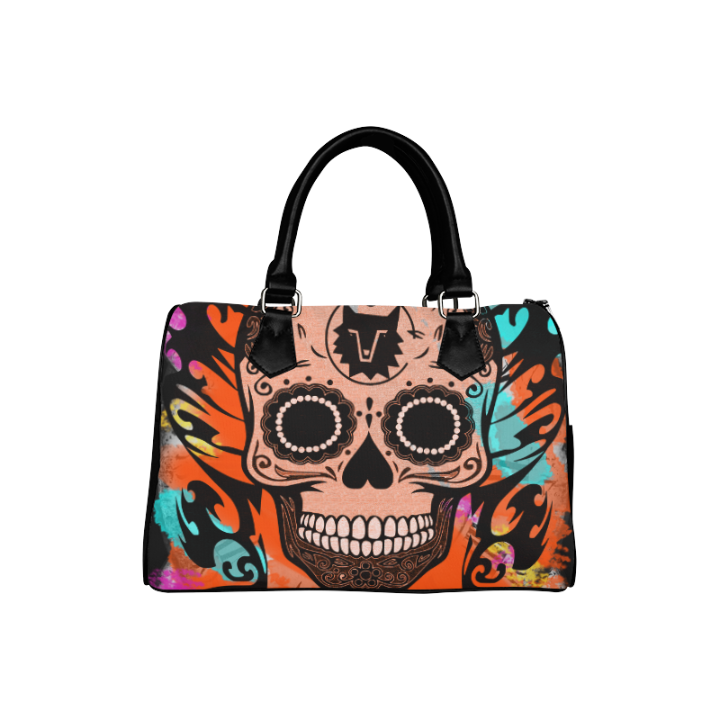 SKULL TRIBAL CULT ORANGE Boston Handbag (Model 1621)