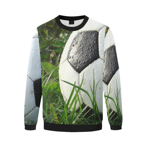 Mens Fleece Crewneck Sweatshirt Soccer Ball Black White Men's Oversized Fleece Crew Sweatshirt (Model H18)
