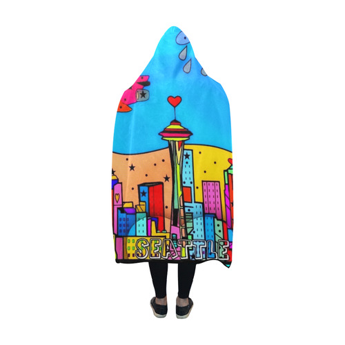 Seattle Popart by Nico Bielow Hooded Blanket 60''x50''