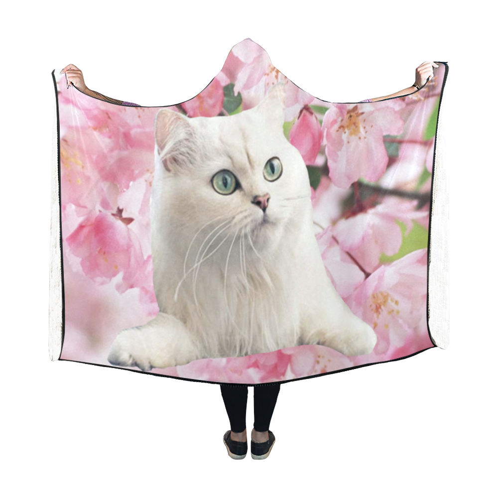 Cat and Flowers Hooded Blanket 60''x50''