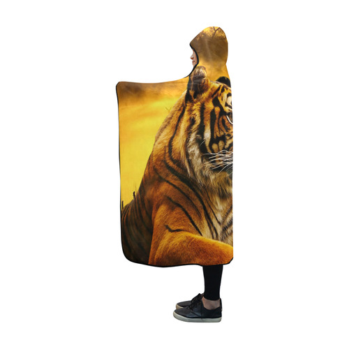 Tiger and Sunset Hooded Blanket 60''x50''