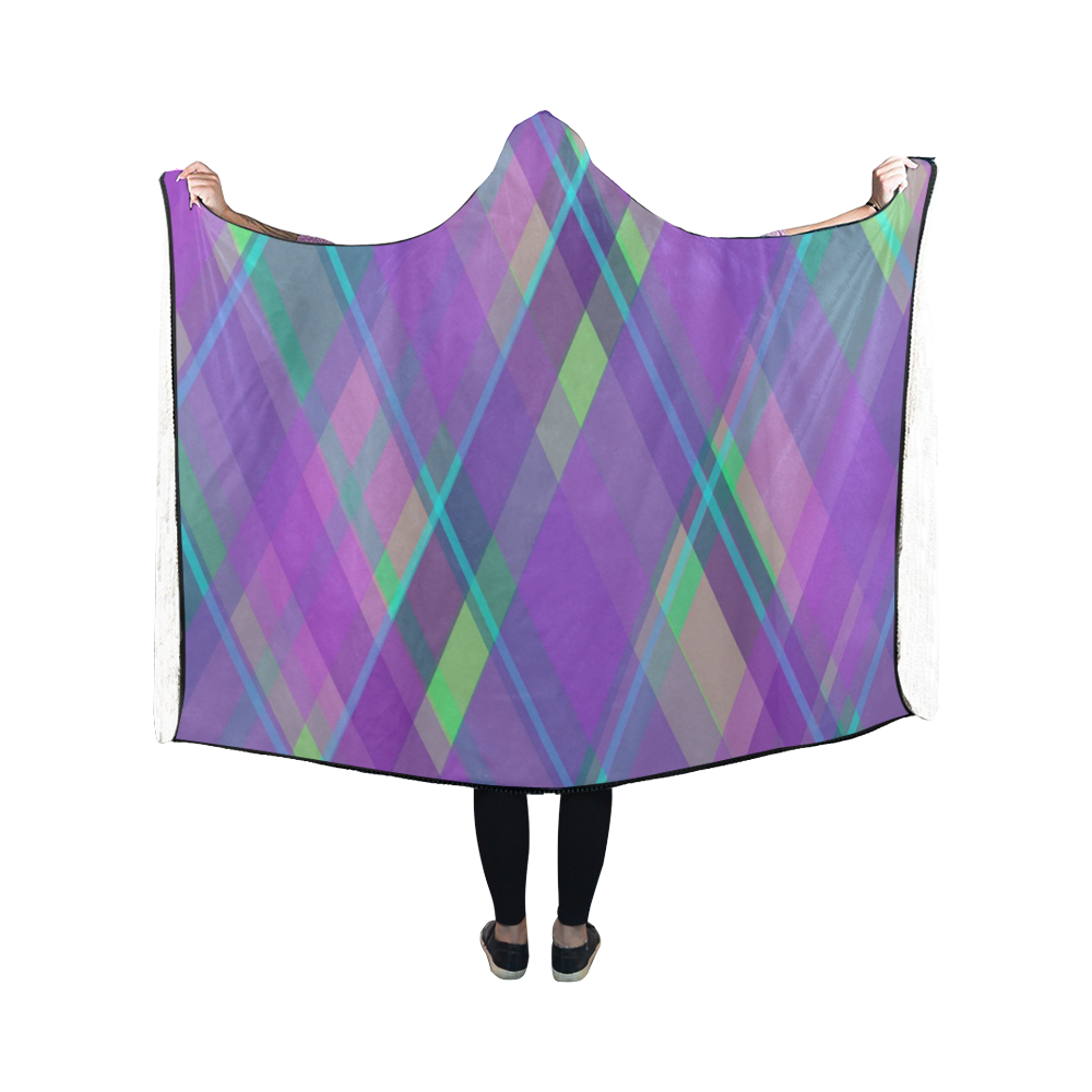 Purple Plaid 2 Hooded Blanket 50''x40''