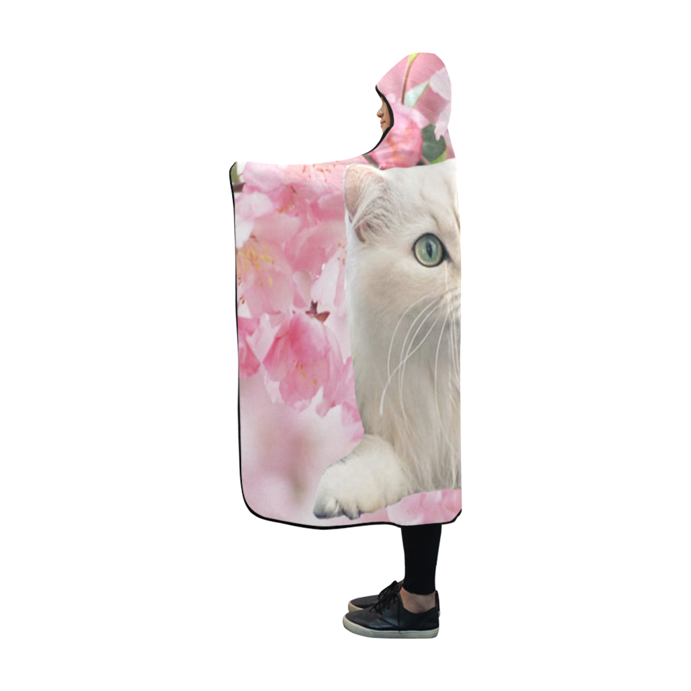 Cat and Flowers Hooded Blanket 60''x50''
