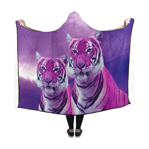 Purple Tigers Hooded Blanket 60''x50''