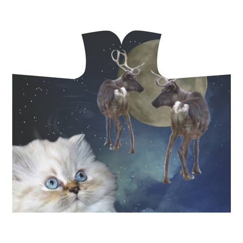 Cat and Reindeers Hooded Blanket 60''x50''