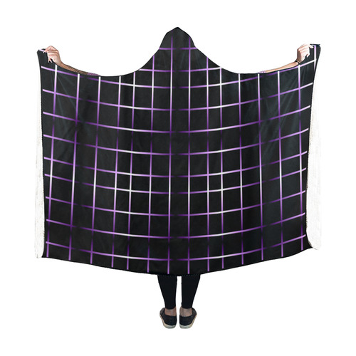 Purple Black Grid Hooded Blanket 60''x50''