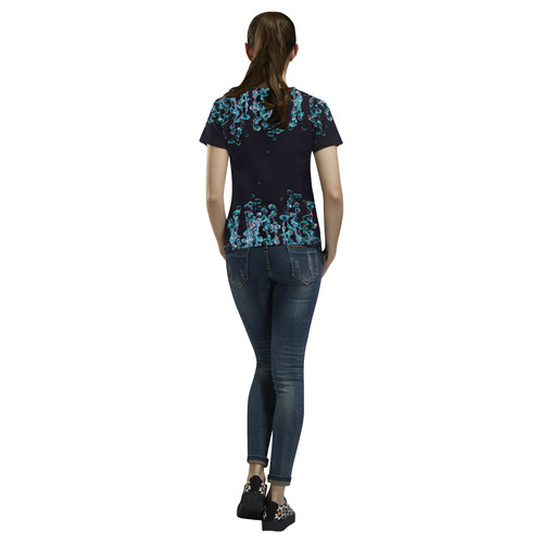Blue Bubbles on Black Background Photo All Over Print T-Shirt for Women (USA Size) (Model T40)