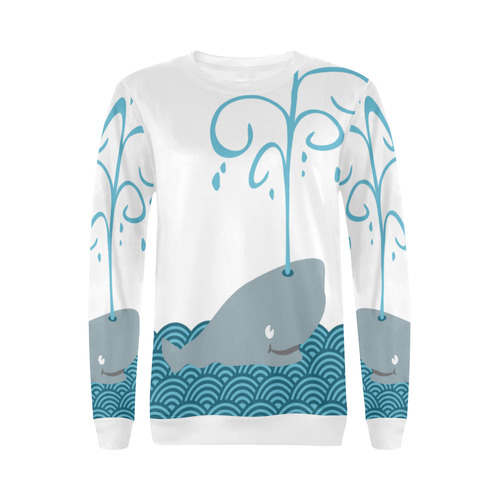 Whale in the Waves VAS2 All Over Print Crewneck Sweatshirt for Women (Model H18)