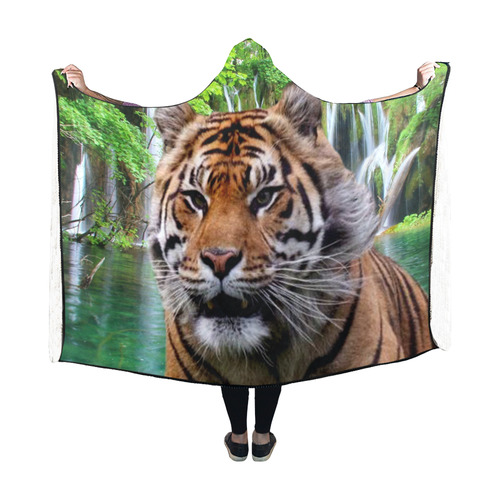 Tiger and Waterfall Hooded Blanket 60''x50''