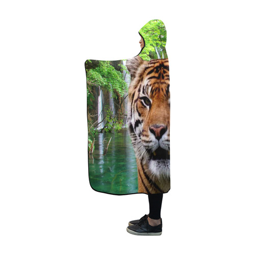 Tiger and Waterfall Hooded Blanket 60''x50''