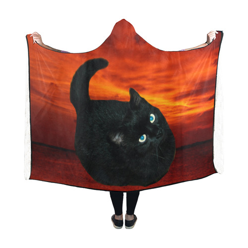 Cat and Red Sky Hooded Blanket 60''x50''