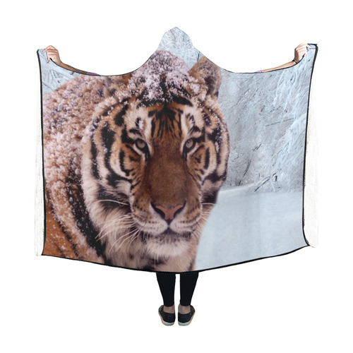 Tiger and Snow Hooded Blanket 60''x50''