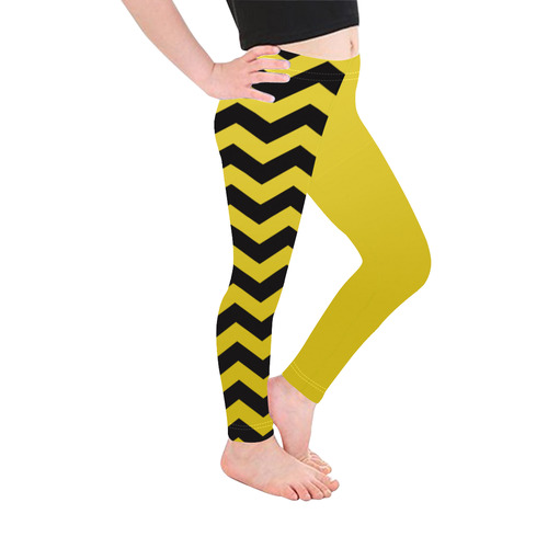 Chevron Harlekin Yellow Black VAS2 Kid's Ankle Length Leggings (Model L06)
