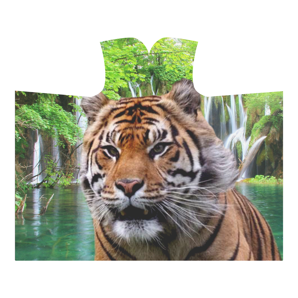 Tiger and Waterfall Hooded Blanket 60''x50''