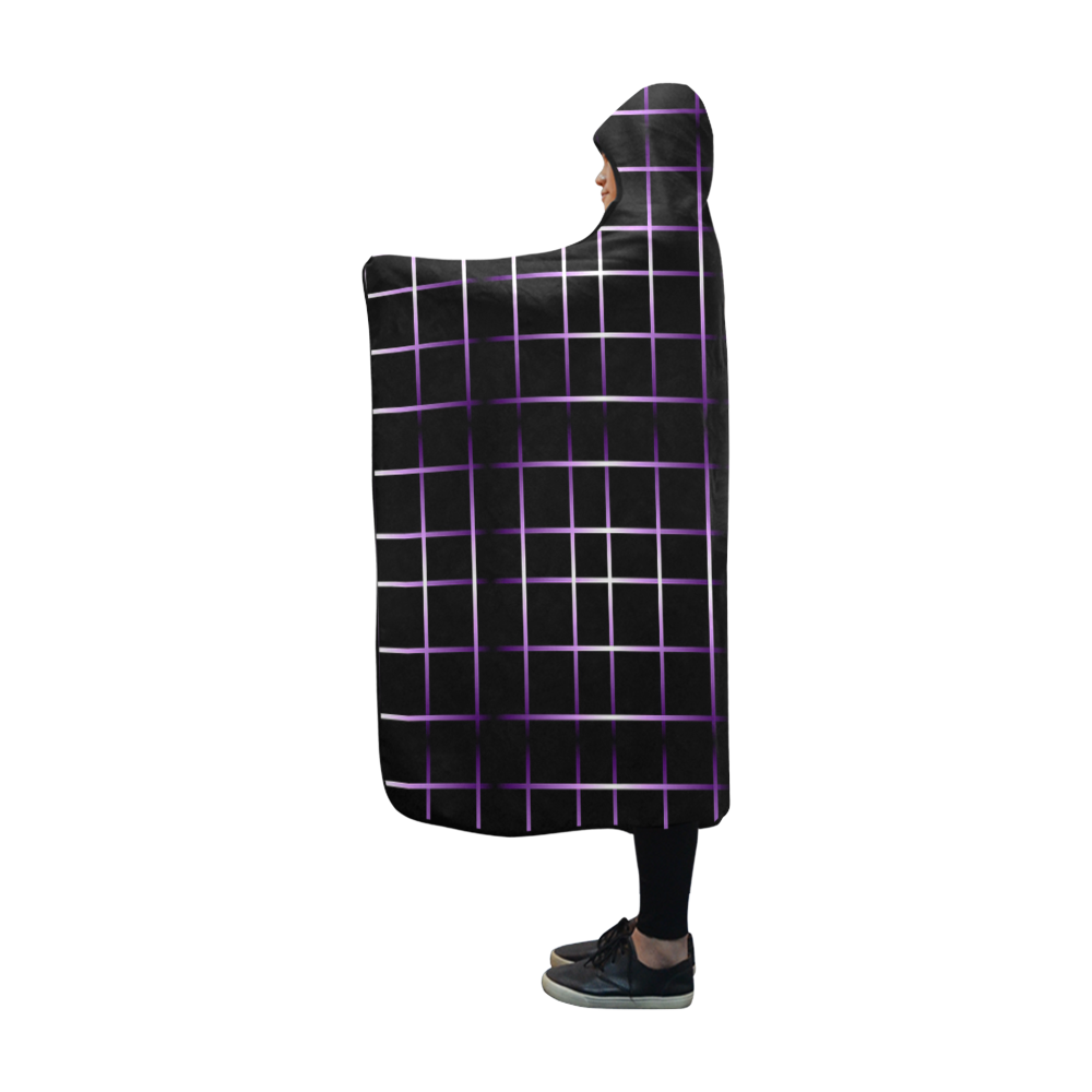 Purple Black Grid Hooded Blanket 60''x50''