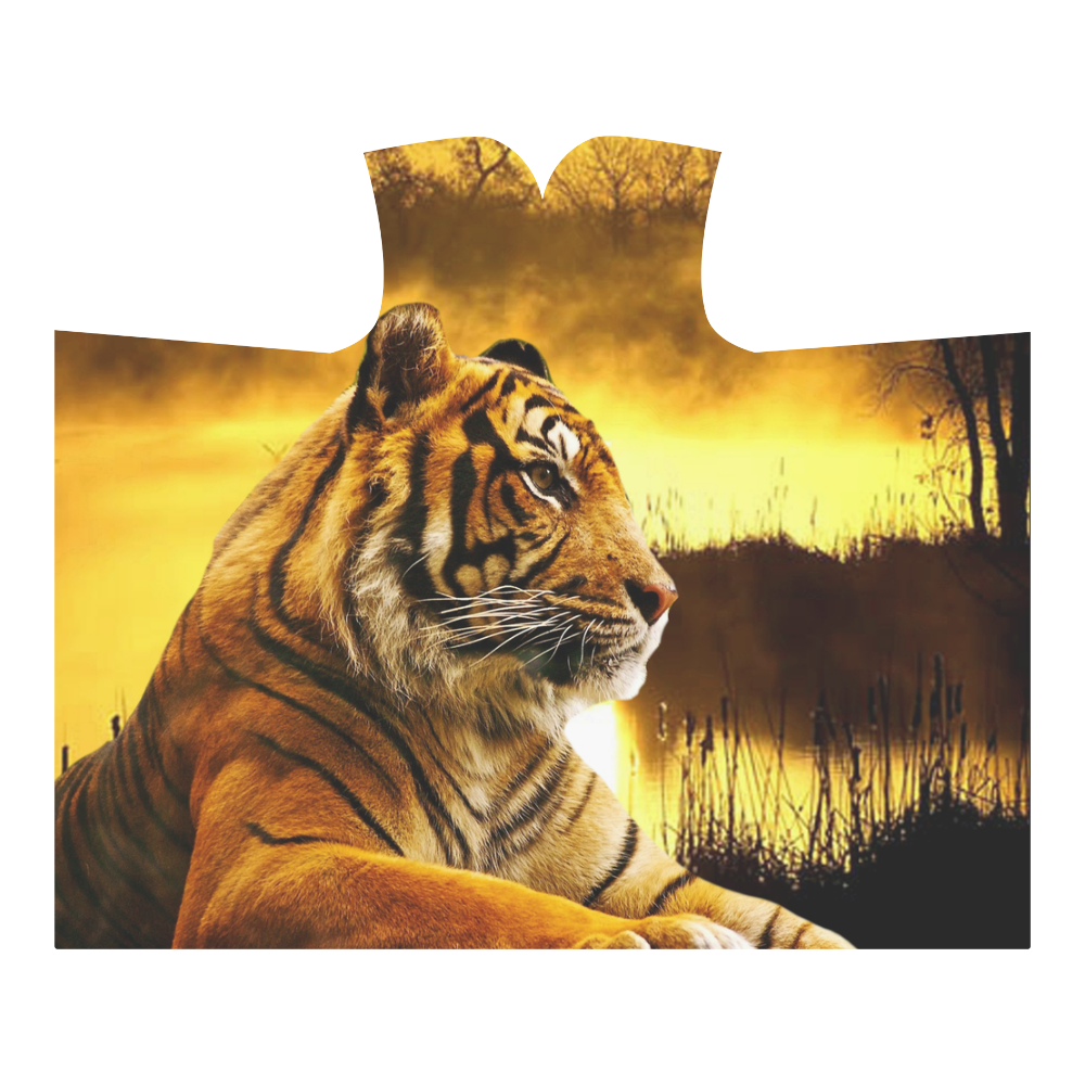 Tiger and Sunset Hooded Blanket 60''x50''