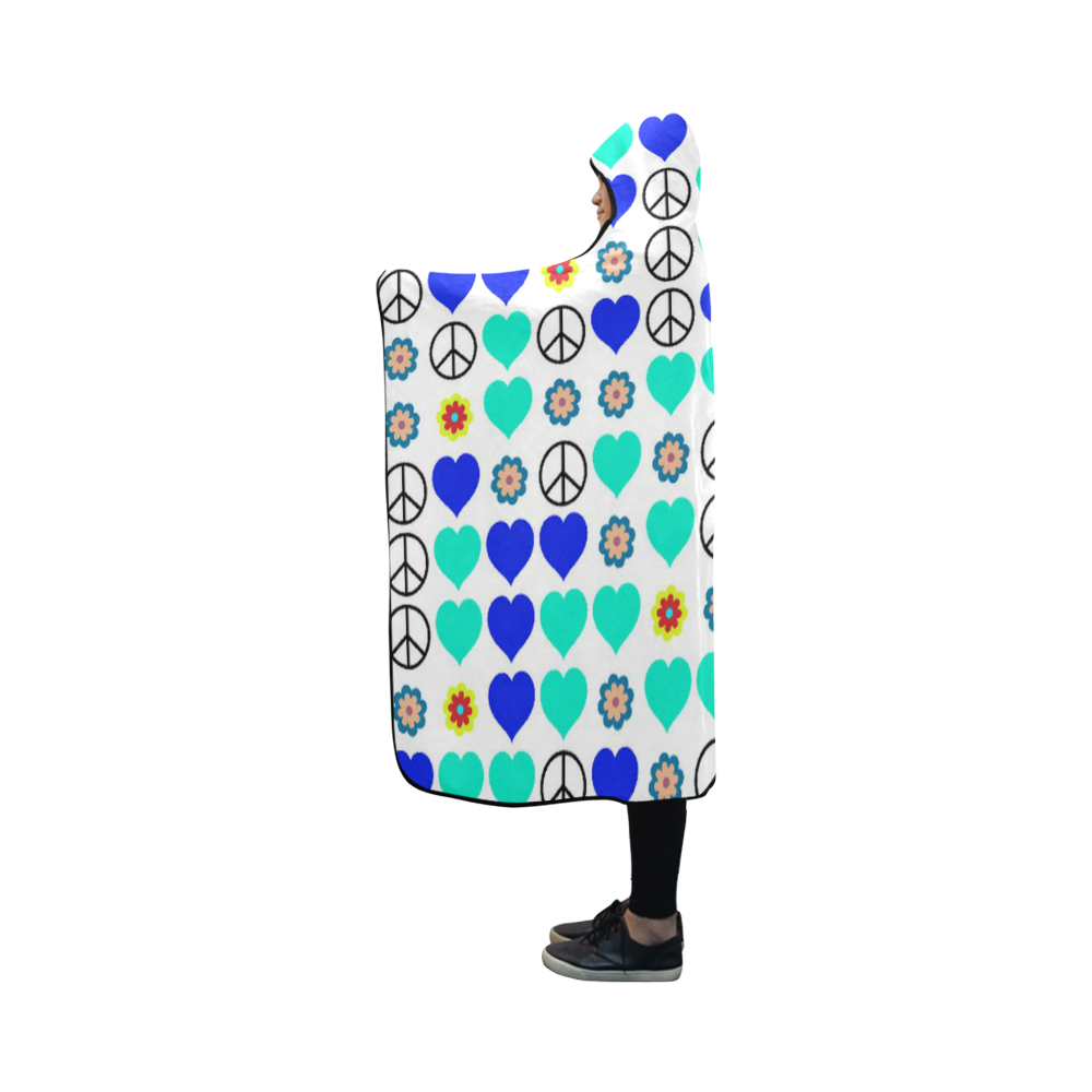 peace and love, blue Hooded Blanket 50''x40''