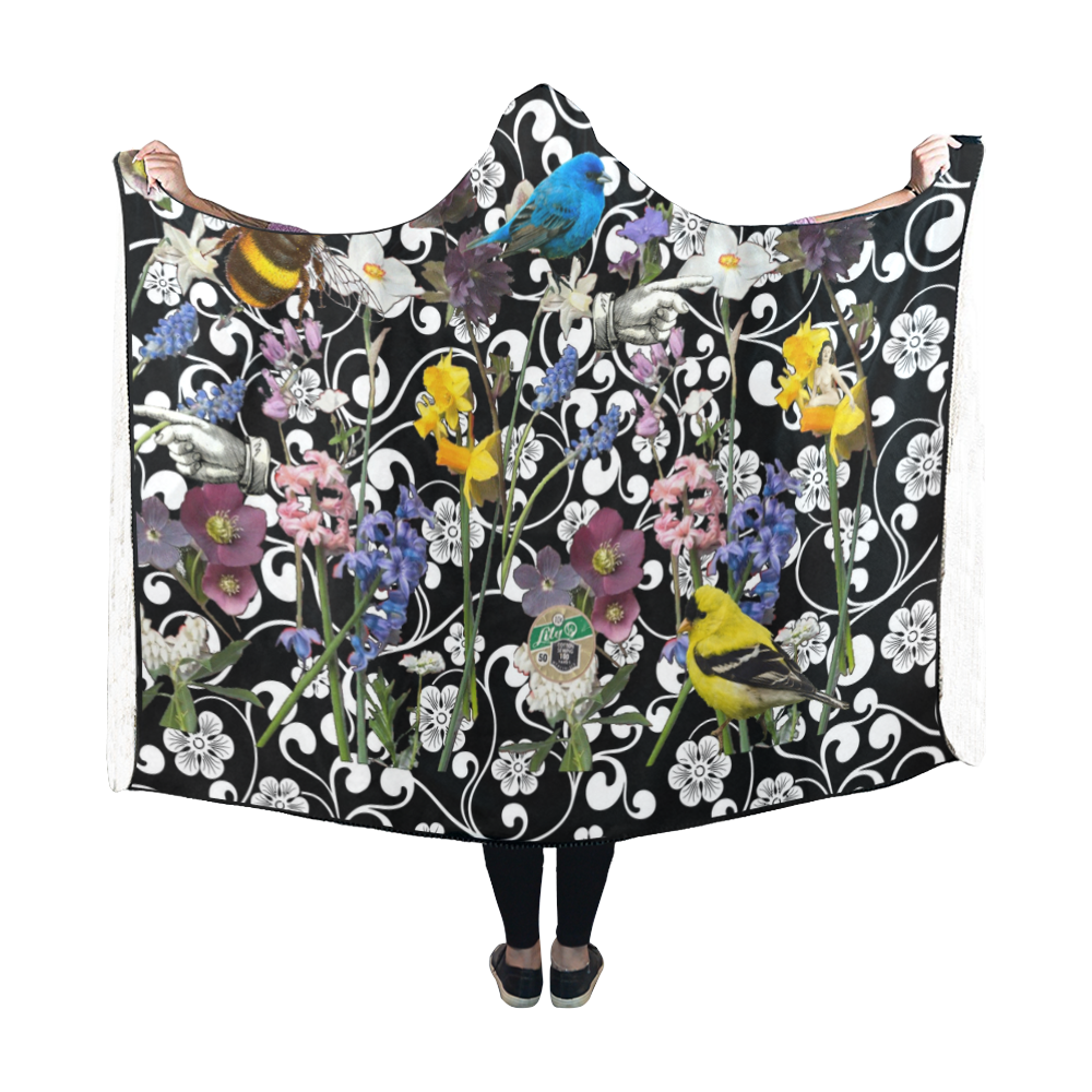 Birds and Bees in the Nature Garden Hooded Blanket 60''x50''