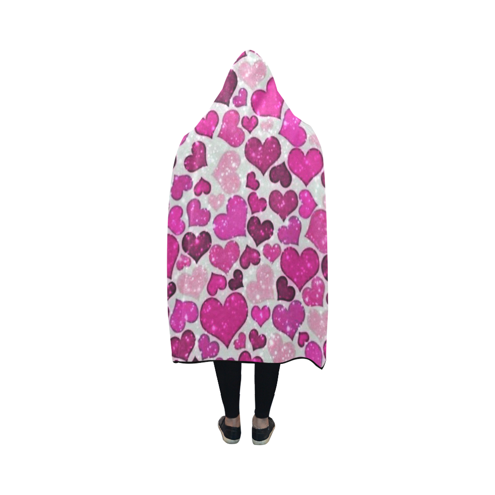 sparkling hearts pink by JamColors Hooded Blanket 50''x40''
