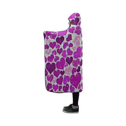 sparkling hearts purple Hooded Blanket 50''x40''