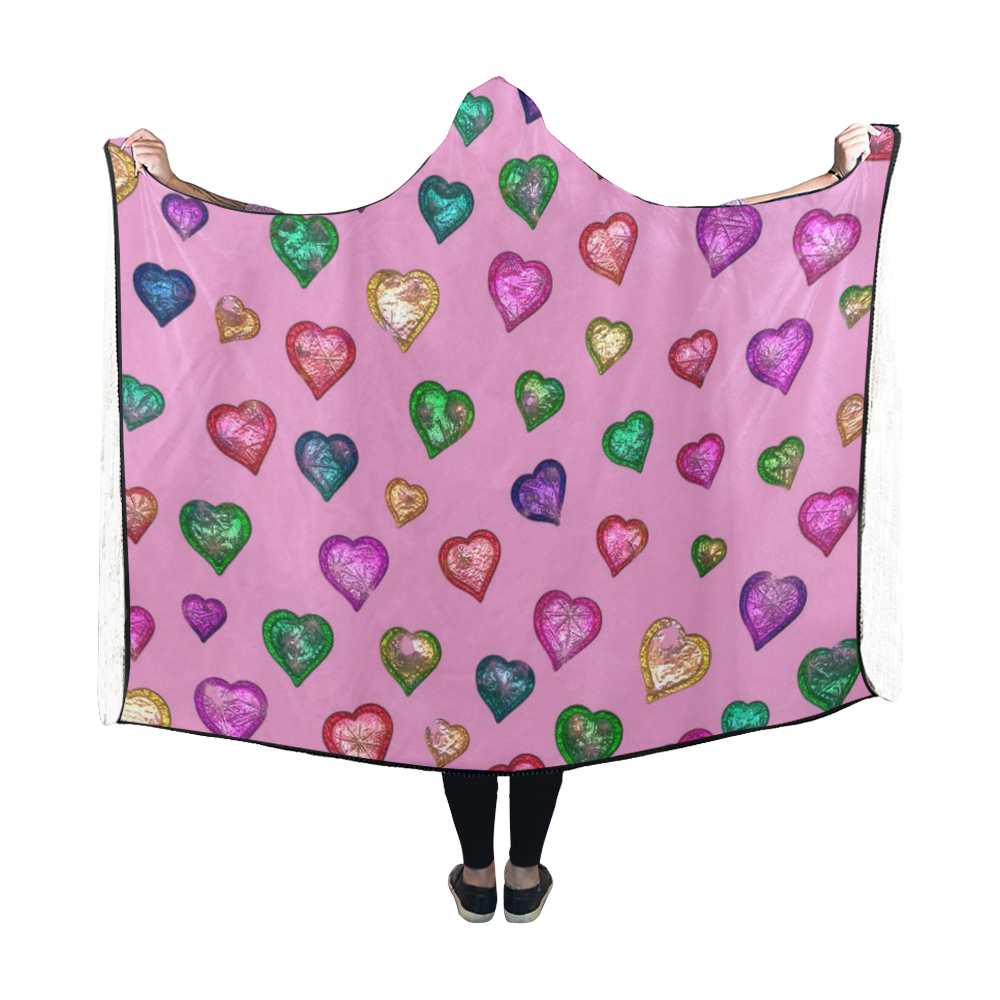 Shimmering hearts Hooded Blanket 60''x50''