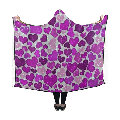 sparkling hearts purple Hooded Blanket 60''x50''