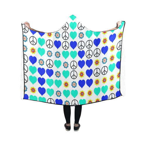 peace and love, blue Hooded Blanket 50''x40''