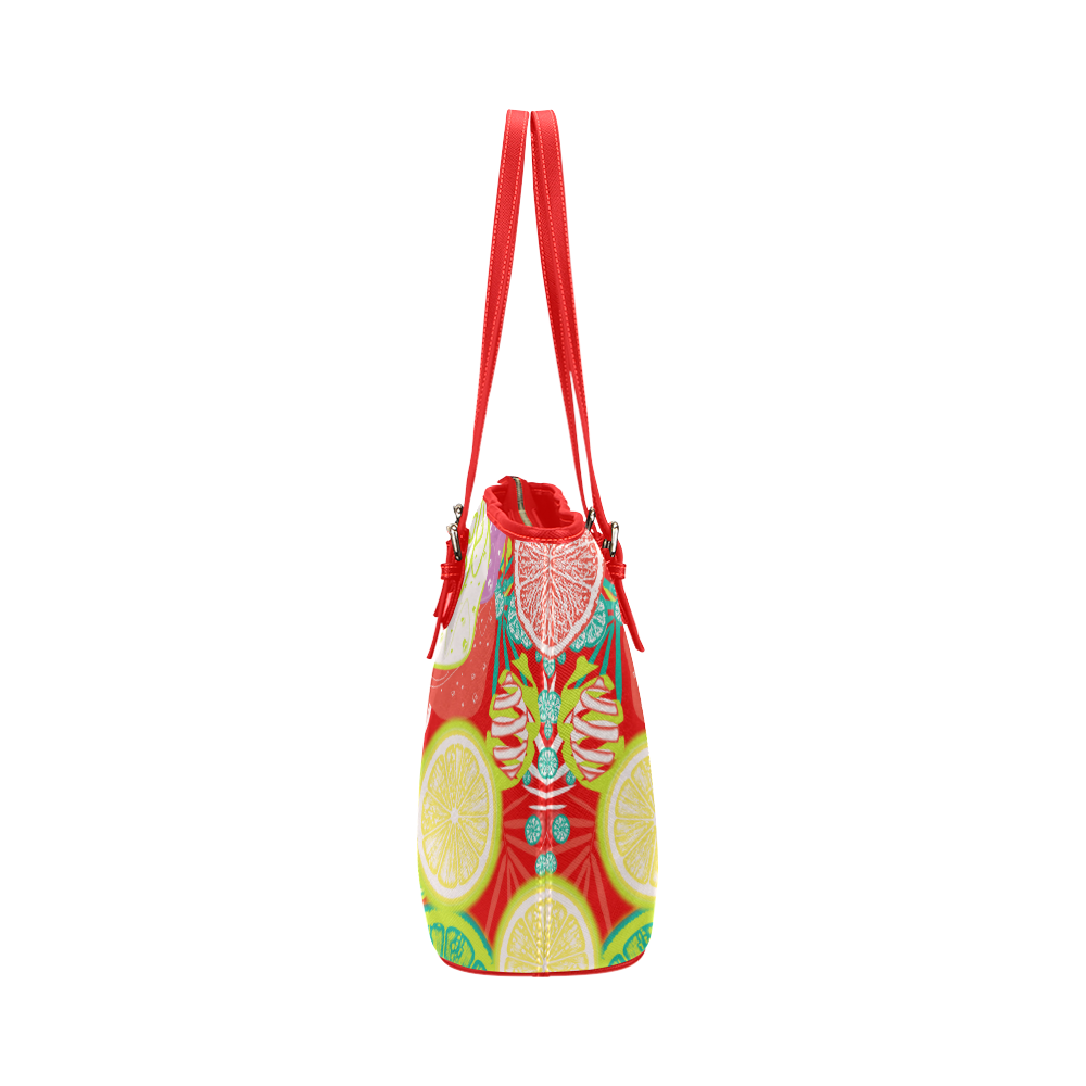 Loudly Lime Red Leather Tote Bag/Small (Model 1651)