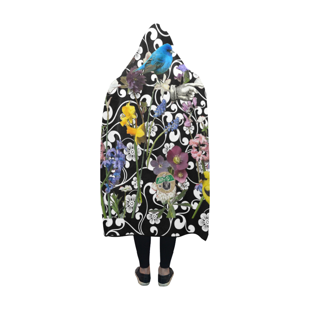 Birds and Bees in the Nature Garden Hooded Blanket 60''x50''