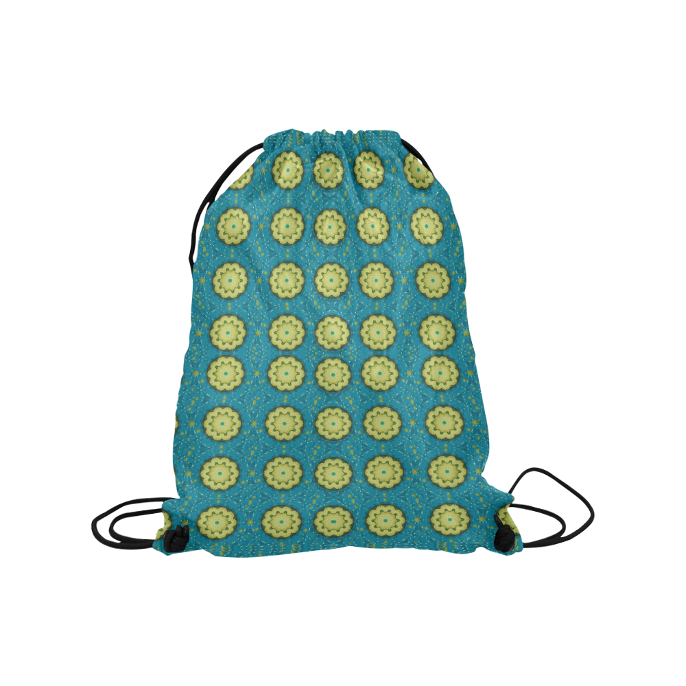 Sunshine mandalas on blue Medium Drawstring Bag Model 1604 (Twin Sides) 13.8"(W) * 18.1"(H)