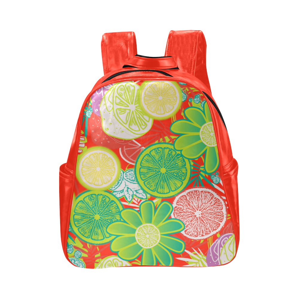 Loudly Lime Red Multi-Pockets Backpack (Model 1636)