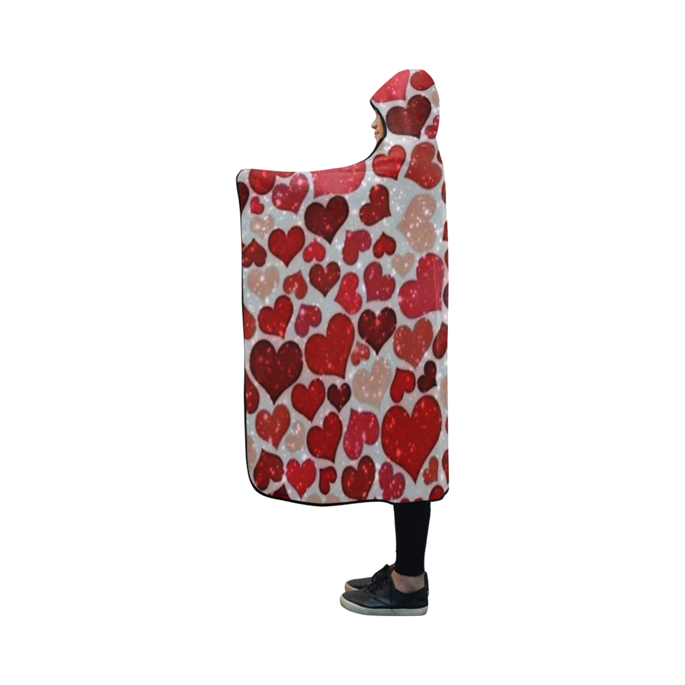 sparkling hearts, red Hooded Blanket 50''x40''