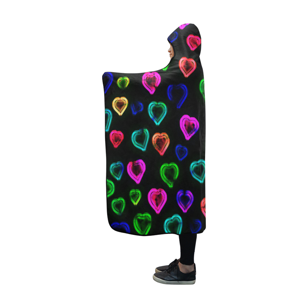 blurry neon hearts Hooded Blanket 60''x50''