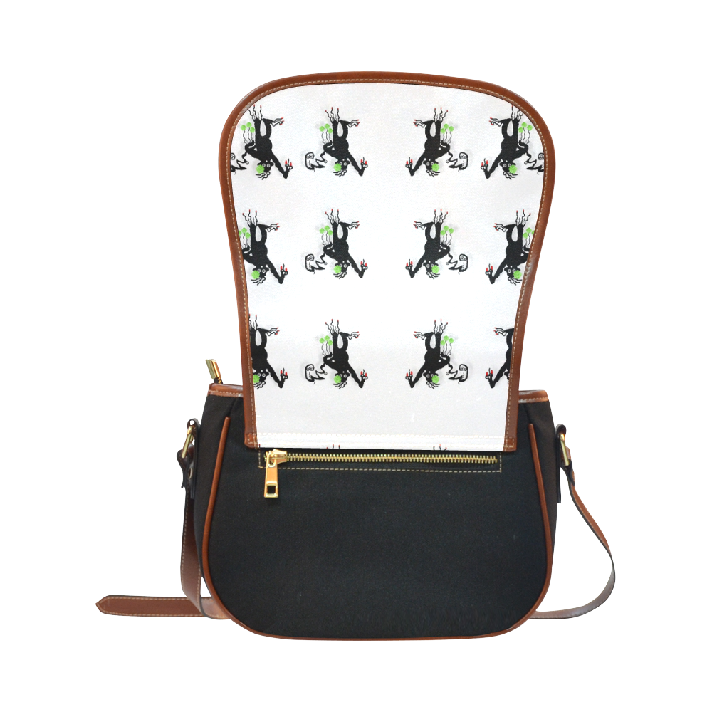 Floral Monkey with hairstyle Saddle Bag/Small (Model 1649)(Flap Customization)