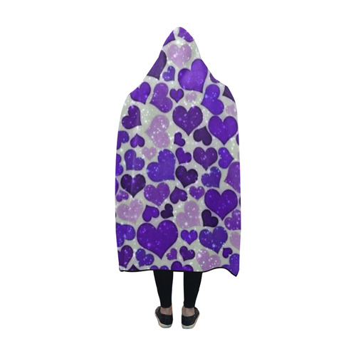 sparkling hearts blue Hooded Blanket 60''x50''