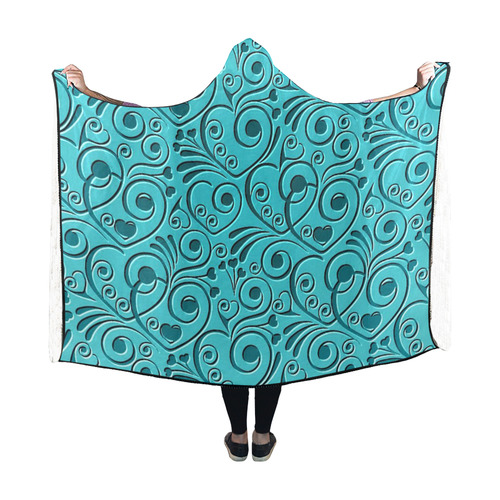 sweet hearts, turquoise Hooded Blanket 60''x50''
