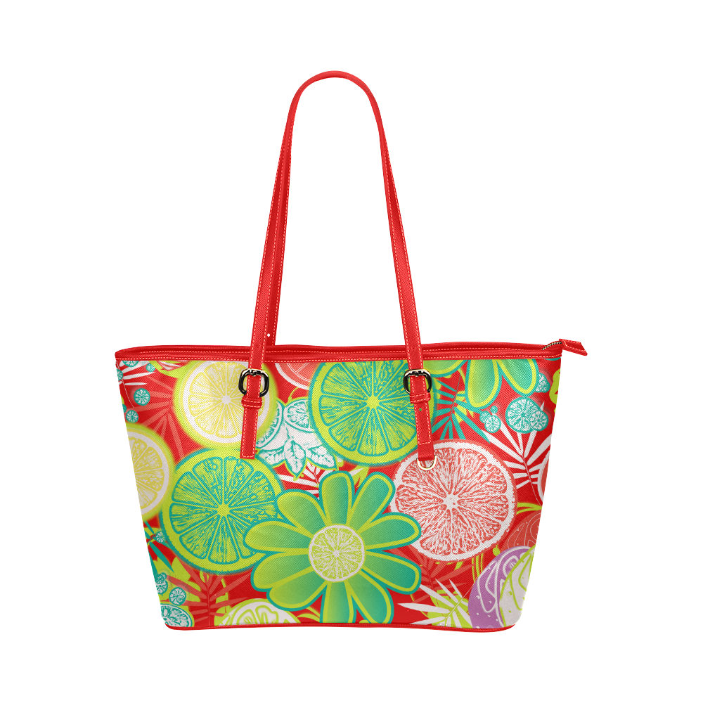 Loudly Lime Red Leather Tote Bag/Large (Model 1651)