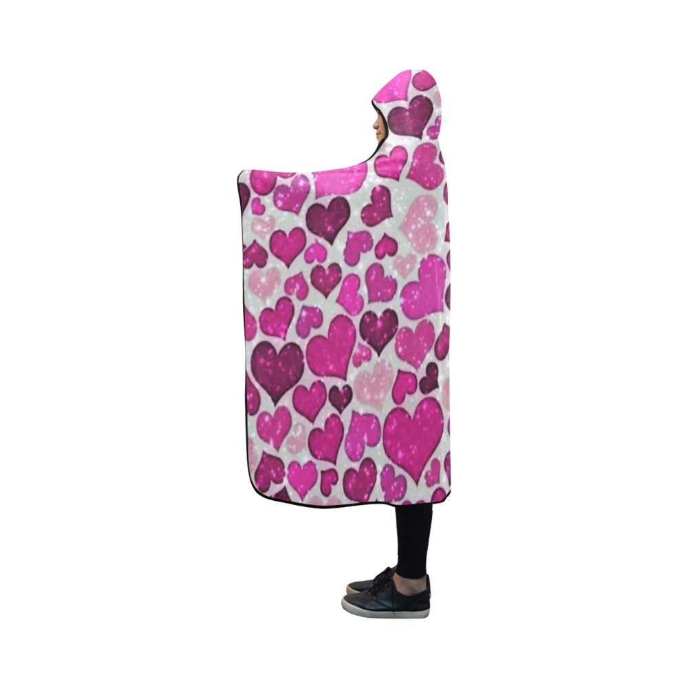 sparkling hearts pink by JamColors Hooded Blanket 50''x40''