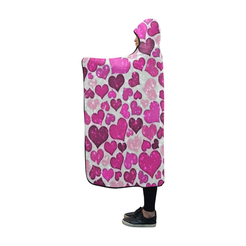 sparkling hearts pink by JamColors Hooded Blanket 60''x50''