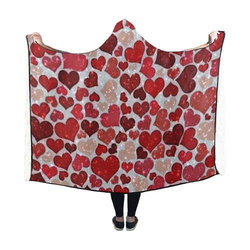 sparkling hearts, red Hooded Blanket 60''x50''