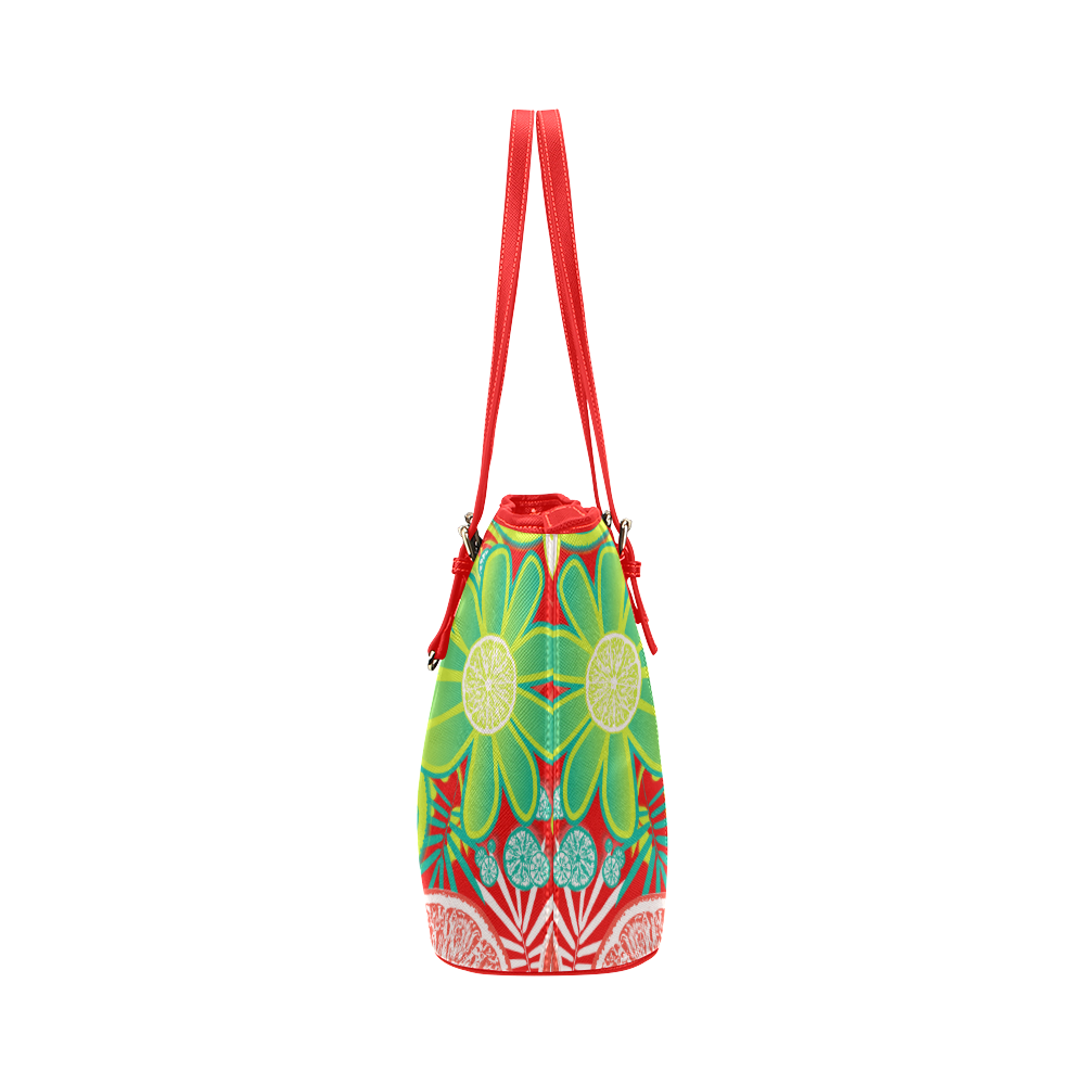 Loudly Lime Red Leather Tote Bag/Small (Model 1651)