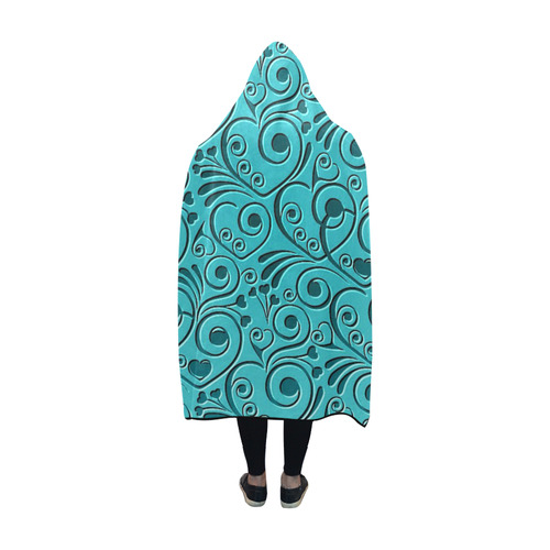 sweet hearts, turquoise Hooded Blanket 60''x50''